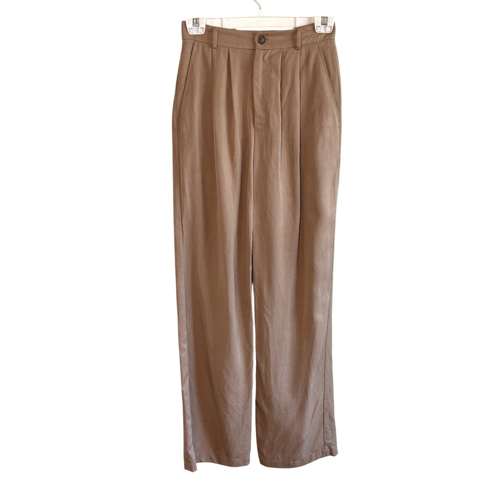 Reformation Trousers High Waisted Pleated Wide Leg Tan Beige Workwear Slacks 2